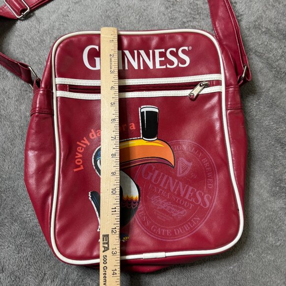 Guinness Beer Messenger Shoulder Bag Ireland Vegan Leather Toucan Lovely Day Red - Picture 3 of 7